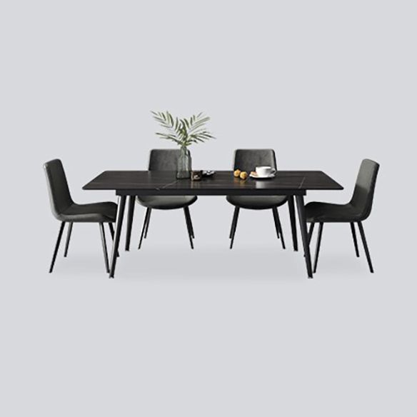 Contemporary Style Sintered Stone Dining Set with Traditional Height Table and Black Leg Base Clearhalo 'Dining Room Sets' 'Dining Tables & Seating' 'dining_room_set' 'furn' 'furn_dining_room_set' 'Furniture' 'furniture_dining_room_set' 'Kitchen & Dining Furniture' 'kitchen&dining_furn' 'kitchen' 1200x1200_ef522209-6374-458e-a253-cb4284210dff