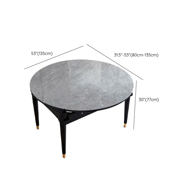 Contemporary Gray Round Stone Dining Table with 4 Wooden Foot