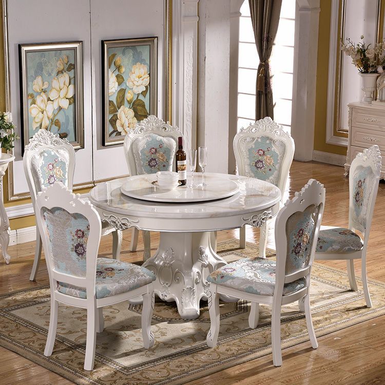 Stone Top Dining Table Round Dining Table with Pedestal Base in White