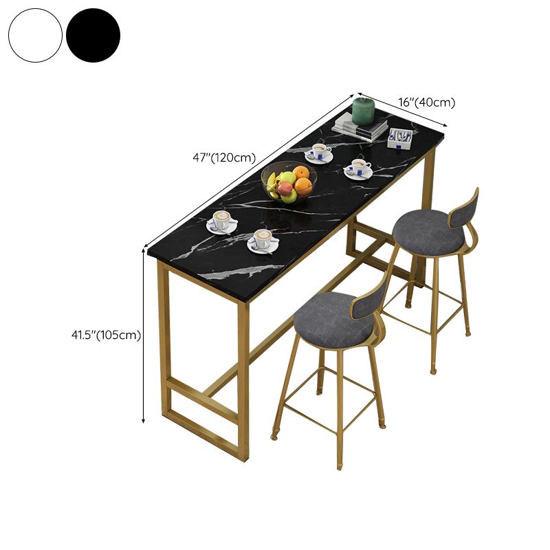 Bistro-Bartisch mit Holzplatte, rechteckiger Bartisch mit goldfarbener Basis für zu Hause