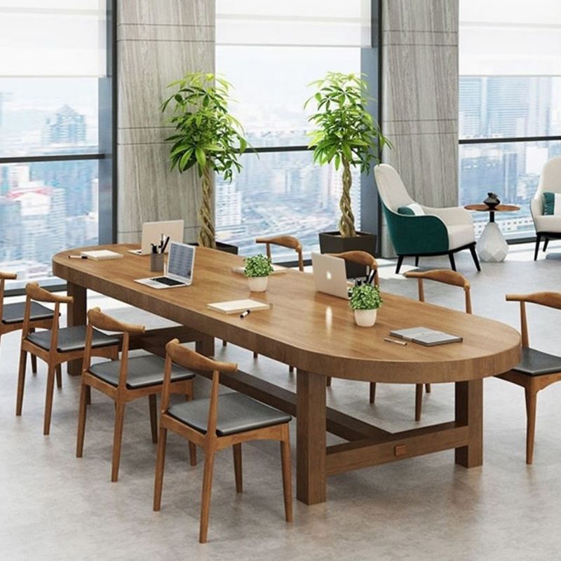 Contemporary Oval Solid Wood Table Standard Height Dining Table with Trestle Base Clearhalo 'Dining Tables & Seating' 'Dining Tables' 'dining_table' 'furn' 'furn_dining_table' 'Furniture' 'furniture_dining_table' 'Kitchen & Dining Furniture' 'kitchen' 'kitchen_dining_table' 1200x1200_ef5bc96b-b7b5-4043-9bf2-fd8a1e25d245
