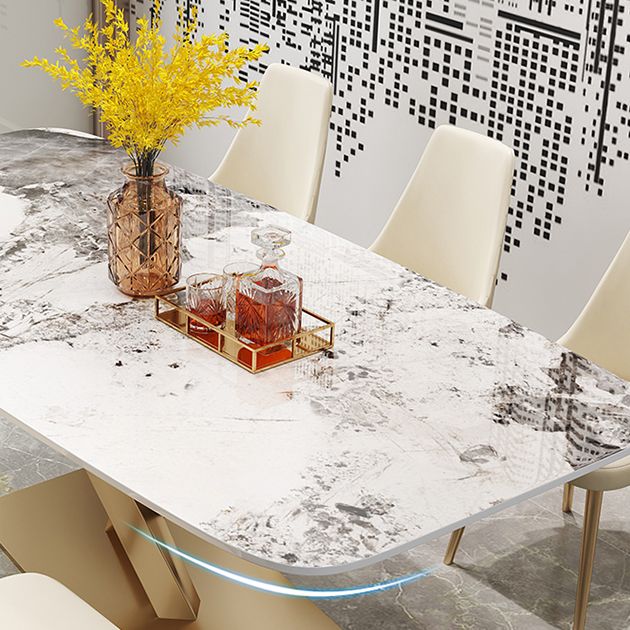 Metal Traditional Luxury Rectangle Dining Table Sintered Stone Top Table with Pedestal Base Clearhalo ' dining_table' 'Dining Tables & Seating' 'Dining Tables' 'furn' 'furn_dining_table' 'Furniture' 'furniture_dining_table' 'Kitchen & Dining Furniture' 'kitchen&dining_furn' 'kitchen' 'kitchen_dining_table' 1200x1200_ef5e51e0-6628-4169-8d43-394e85112606
