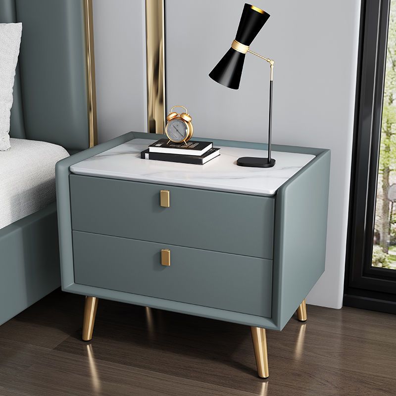 Modern Bedside Night Table Stone Top Nightstand with 2-drawers Clearhalo 'Bedroom Furniture' 'furn' 'furn_night_stand' 'Furniture' 'night_stand' 'Nightstands' 1200x1200_ef5f93b7-e242-43e2-948e-54f5fdbd828b