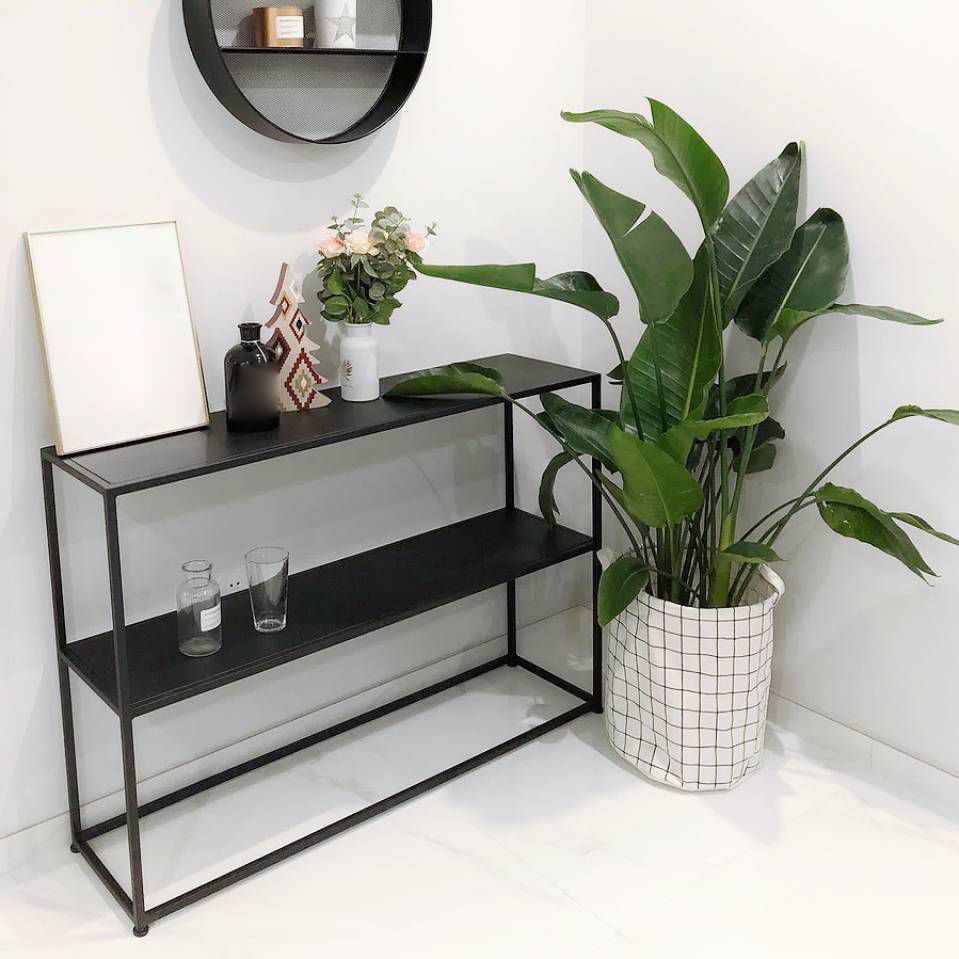 Tavolo da divano di divano console di ferro contemporaneo Tavolino console rettangolare con scaffale per la sala