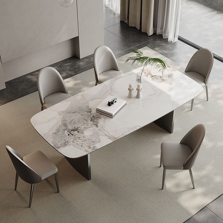 White Stone Dining Set with Padded Chairs 1/4/5/6 Pcs Modern Dinette Set