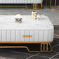 Glam Iron Frame Base Coffee Table with White Marble Top and 2 Drawers
