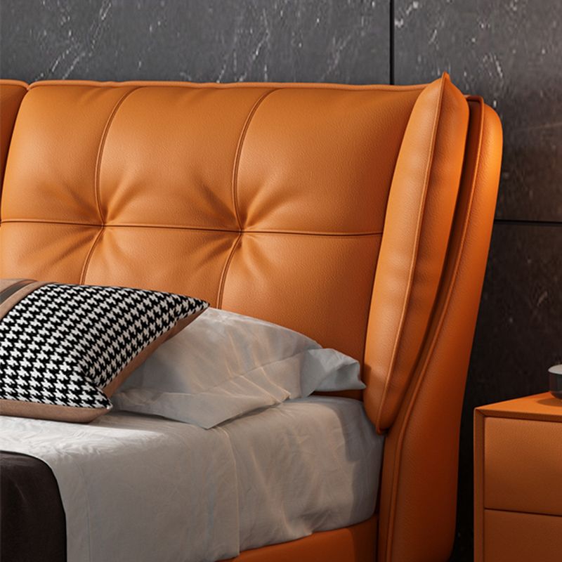 Modern Standard Bed Orange Panel Bed with Upholstered Headboard