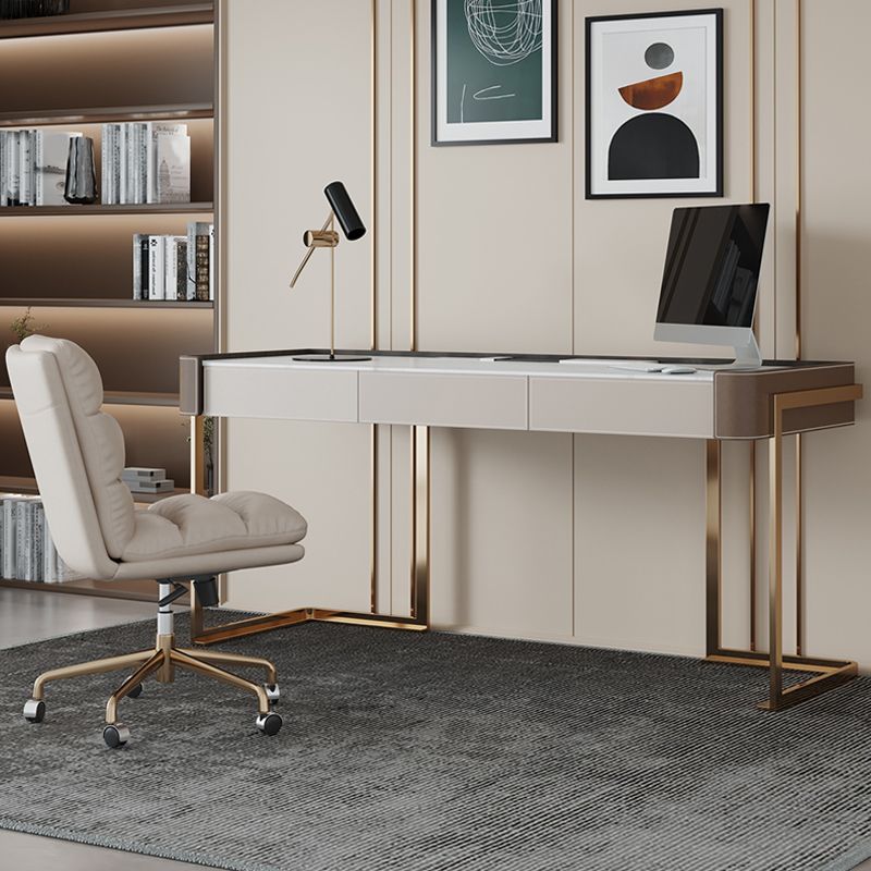 Rectangle Stone Top Bureau bureau Glam Style Writing Bureau avec base en métal pour le bureau