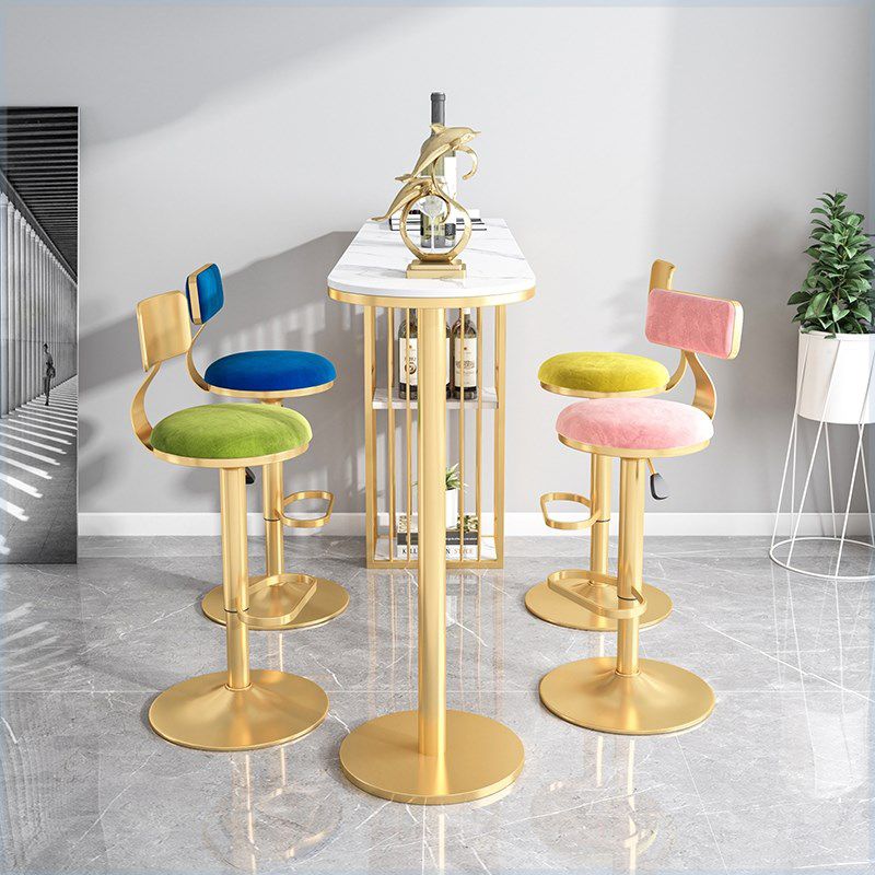 Glam Liftable Backrest Counter Stool Iron Cafe Bar Stool with Velvet Cushion and Pedal Clearhalo 'Bar Furniture' 'Bar Stools' 'bar_stools' 'furn' 'furn_bar_stools' 'Furniture' 'furniture_bar_stools' 'Kitchen & Dining Furniture' 1200x1200_ef694eee-db96-4773-a6b7-374f038a2d6e