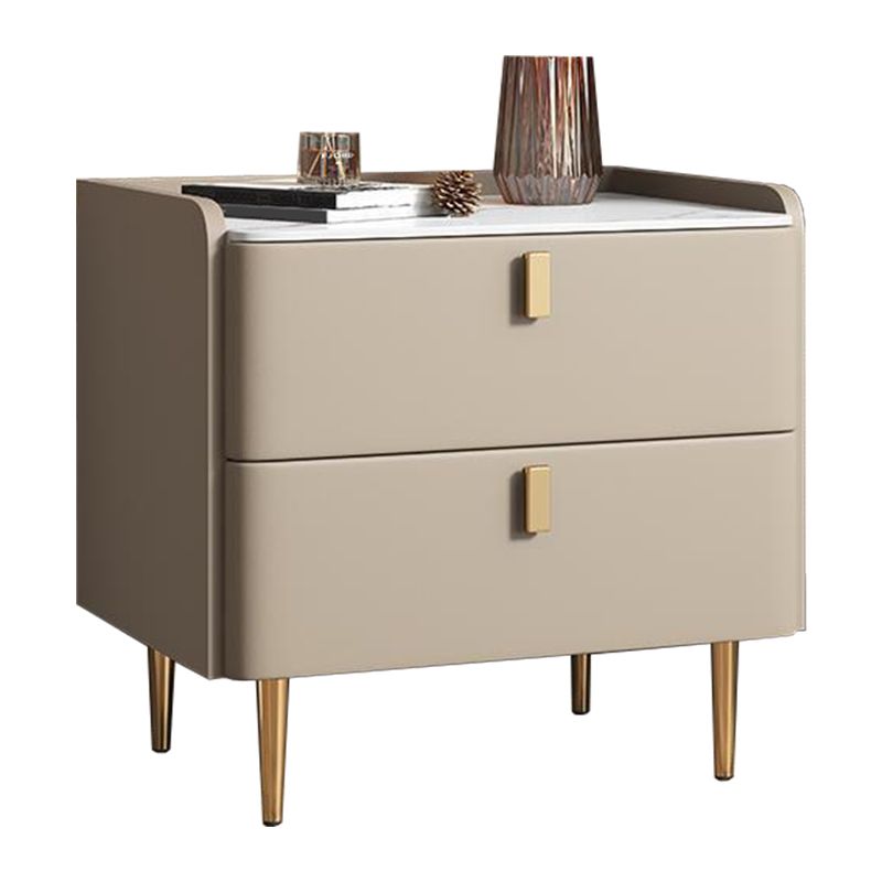 20 "W x 20" H Accento moderno comodino in pietra e comodino in legno con 2-cassetto