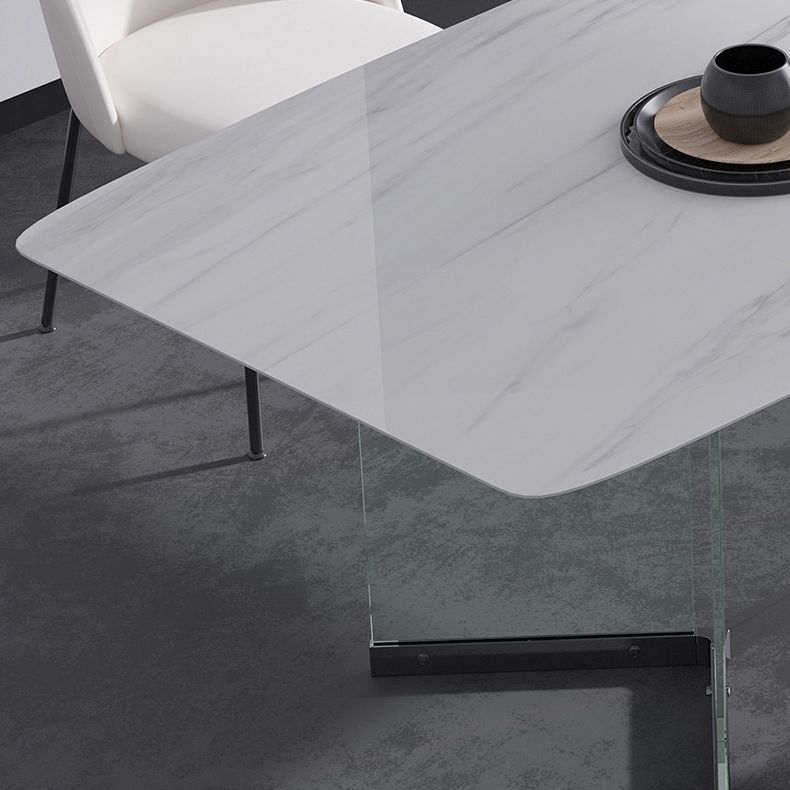 Modern Stone Double Pedestal Dining Table Rectangle White Top Table for Home Clearhalo 'Dining Tables & Seating' 'Dining Tables' 'dining_table' 'furn' 'furn_dining_table' 'Furniture' 'furniture_dining_table' 'Kitchen & Dining Furniture' 'kitchen' 'kitchen_dining_table' 1200x1200_ef7211d9-70a4-40a4-84f4-5aeceaecbd62