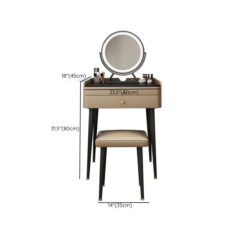 Vanity marrone con set di cambio in 2 pezzi per trucco in camera da letto imbottiti