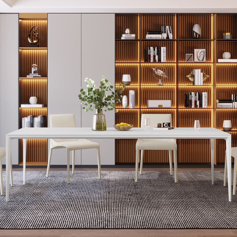 Modern Rectangle Dining Table Sintered Stone Dining Table with 4 White Legs Clearhalo ' dining_table' 'Dining Tables & Seating' 'Dining Tables' 'furn' 'furn_dining_table' 'Furniture' 'furniture_dining_table' 'Kitchen & Dining Furniture' 'kitchen&dining_furn' 'kitchen' 'kitchen_dining_table' 1200x1200_ef73cb2c-15df-4fd7-b6ec-327a75234240