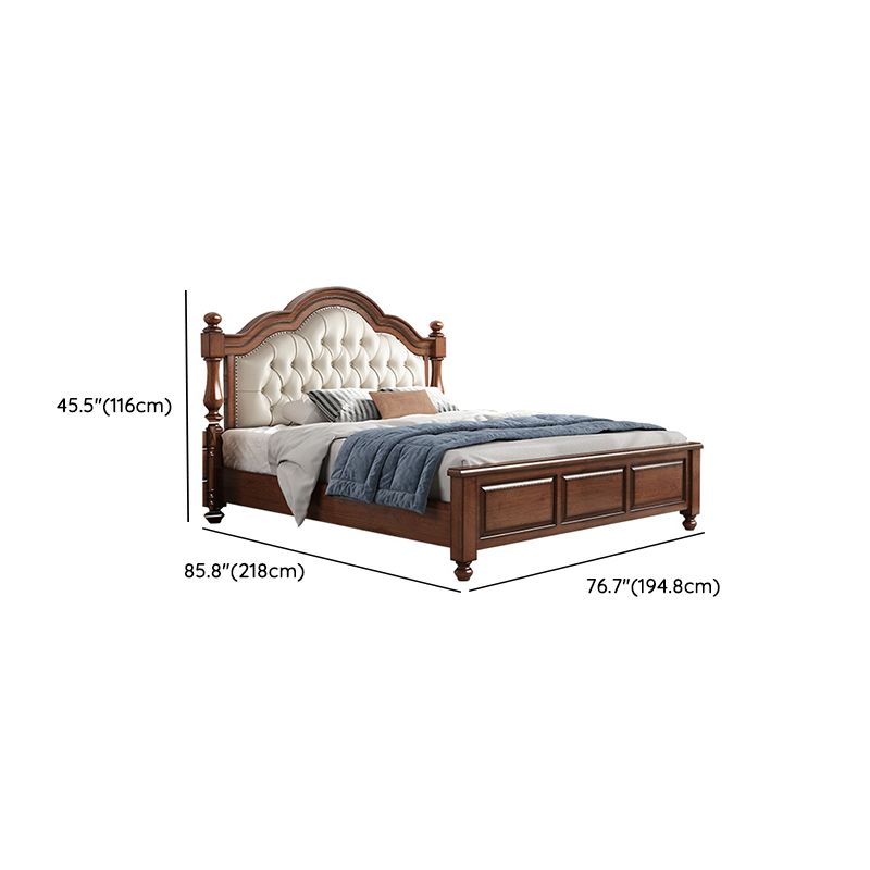 Lit standard moderne du milieu du siècle lit en bois massif avec tête de lit rembourrée