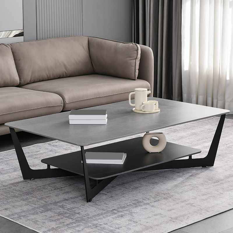 Rechteckiger Couchtisch aus Schiefer, minimalistischer Couchtisch mit offenem Regal