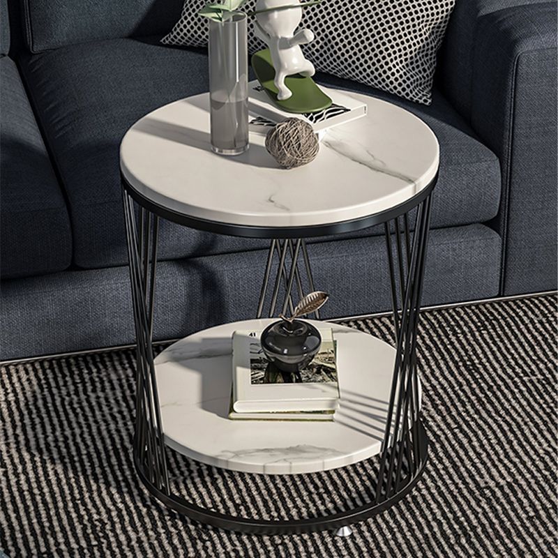 Modern Round Side Table Minimalist Slate Sofa Corner Table with Storage Clearhalo 'Coffee & Accent Tables' 'End & Side Tables' 'end_side_tables' 'furn' 'furn_end_side_tables' 'Furniture' 'Living Room Furniture' 1200x1200_ef781188-521a-4845-ae87-69835023f0df