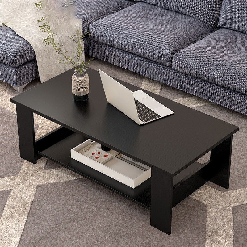 Rectangular Wooden 4 Legs Coffee Cocktail Table with Storage Shelf Clearhalo 'Coffee & Accent Tables' 'Coffee Tables' 'coffee_tables' 'furn' 'furn_coffee_tables' 'Furniture' 'Living Room Furniture' 1200x1200_ef787302-0edb-4630-8cd9-ac7b4e63a4f8