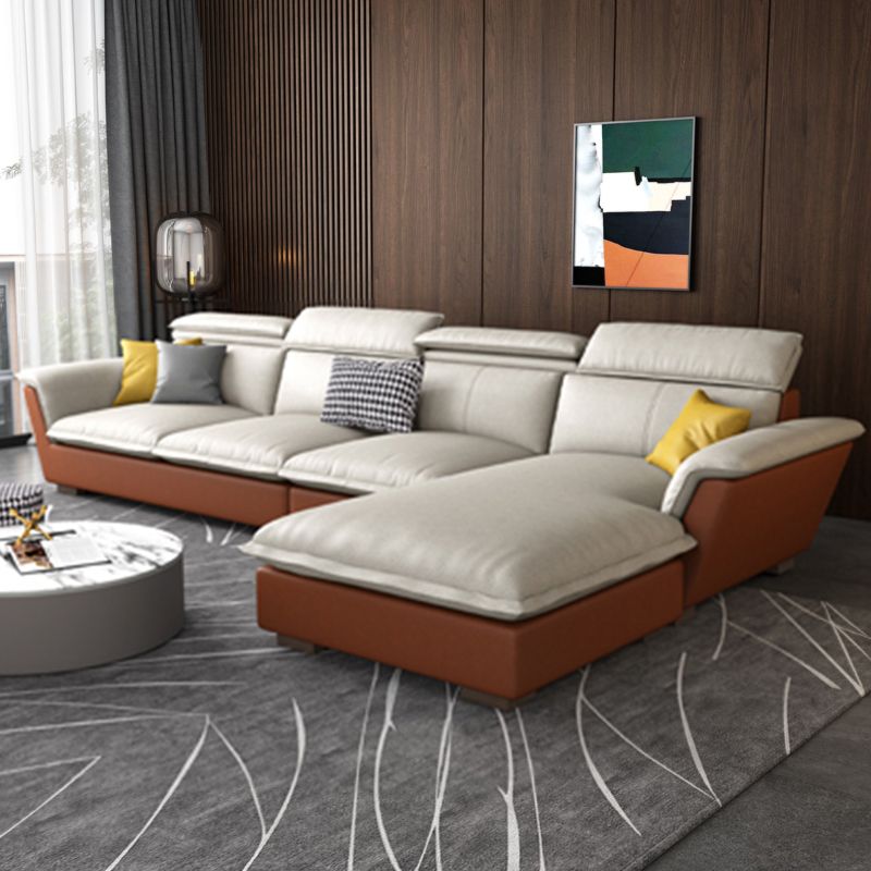 Faux Leather/Cotton-Blend Sofa and Chaise L-Shape Sectional for Four People Clearhalo 'furn' 'furn_sectionals' 'Furniture' 'furniture_sectionals' 'kitchen' 'kitchen_sectionals' 'Living Room Furniture' 'Sectionals' 1200x1200_ef789130-2574-4ada-bd7a-ae82fb889d56