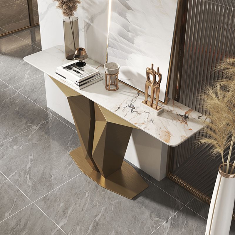 Glam Rectangle Console Table with Stain Resistant Stone for Hall
