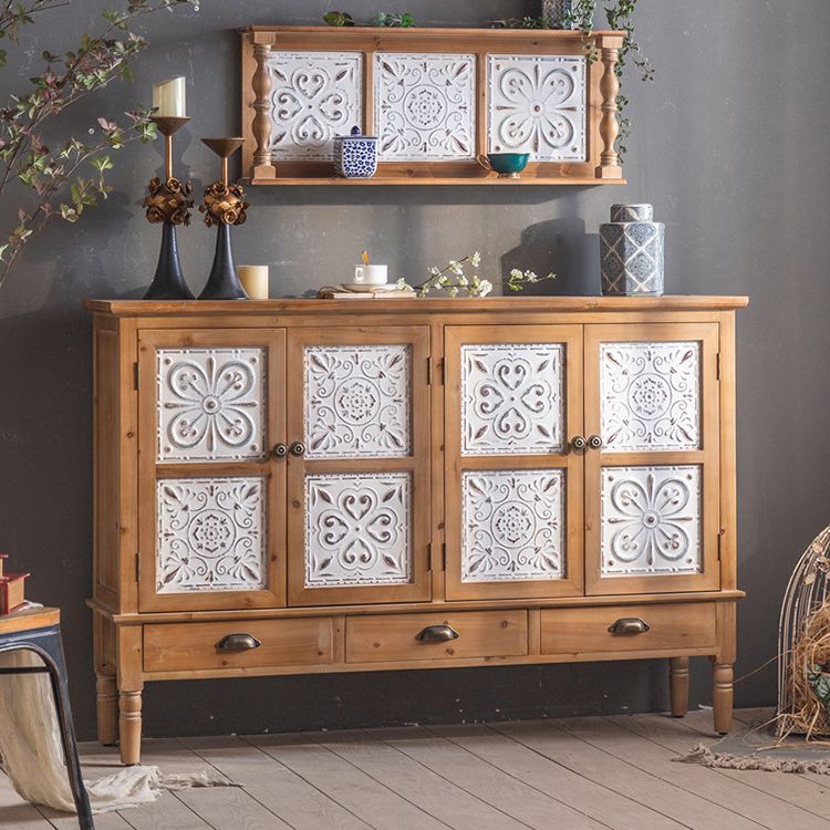 Gabinete de madera industrial con patas y cajones girados en marrón