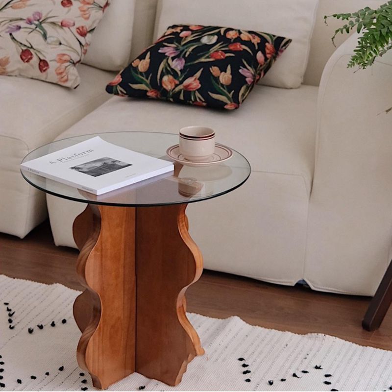 Contemporary Side Table Glass Abstract Round Living Room End Table