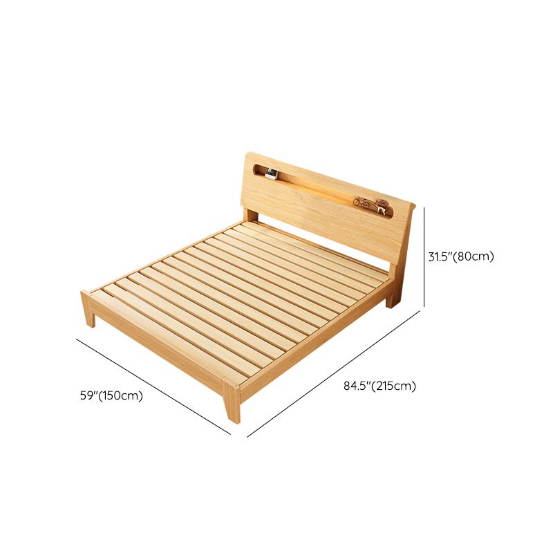 Panel Standard Bed in Natural Solid Wood Bed with Rectangular Headboard