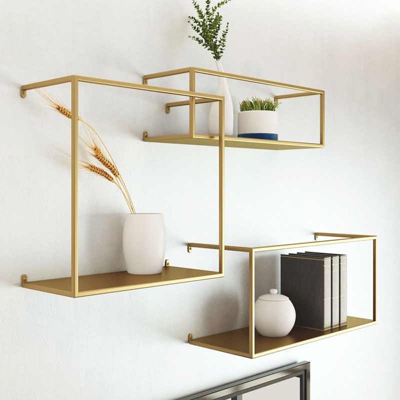 Gold/Black Wall Mounted Bookshelf Iron Modern Closed Back Shelf Clearhalo 'Bookcases' 'furn' 'furn_bookcases' 'Furniture' 'furniture_bookcases' 'kitchen' 'kitchen_bookcases' 'Living Room Furniture' 'Office Furniture' 1200x1200_ef8658e5-cd84-4142-8f76-7d77658b59a4