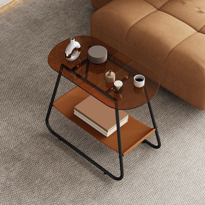 Mesa lateral de trineo elíptico de vidrio 20.9 "de altura de 1 estante