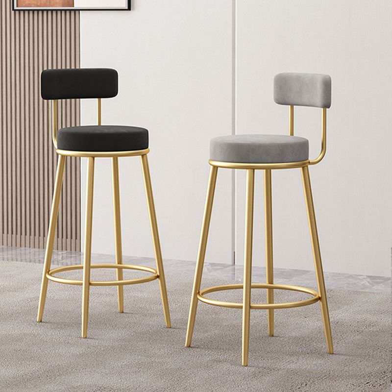 Glam Fabric Bar Stools Low Back Round Seat Barstool with 4 Gold Iron Legs Clearhalo 'Bar Furniture' 'Bar Stools' 'bar_stools' 'furn' 'furn_bar_stools' 'Furniture' 'Kitchen & Dining Furniture' 1200x1200_ef8b6636-59ee-4987-ad4b-b73bb0a7c53e