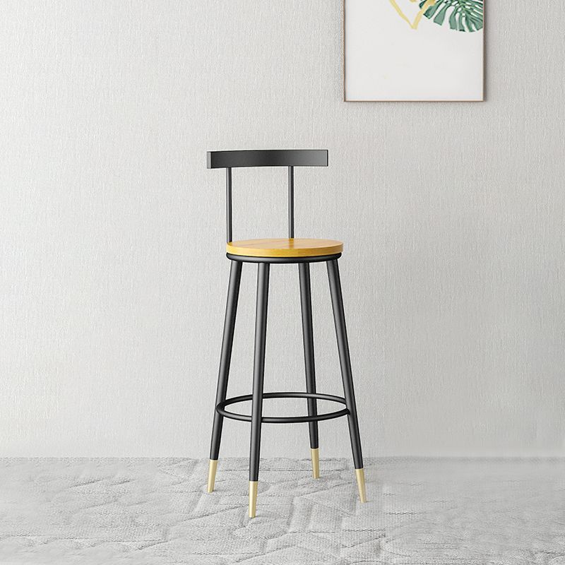 Modern Armless Backrest Counter Stool Iron Bar Stool with Wooden Seat and Pedal