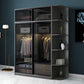Black Wardrobe for Home Modern Style Cabinet with Glass Doors Clearhalo 'Armoires & Wardrobes' 'armoires_wardrobes' 'Bedroom Furniture' 'furn' 'furn_armoires_wardrobes' 'Furniture' 1200x1200_ef90084a-9a99-4ad5-8916-5332b385d591