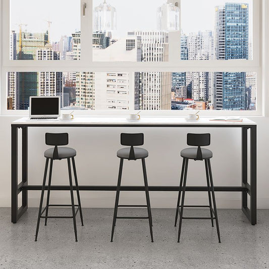 Stone Modern Cocktail Bar Table Footrest Trestle Rectangle Counter Table in White Clearhalo 'Bar Furniture' 'Bar Tables' 'bar_tables' 'furn' 'furn_bar_tables' 'Furniture' 'furniture_bar_tables' 'Kitchen & Dining Furniture' 1200x1200_ef9240e3-ebb7-448e-9a93-77c5a84d336d