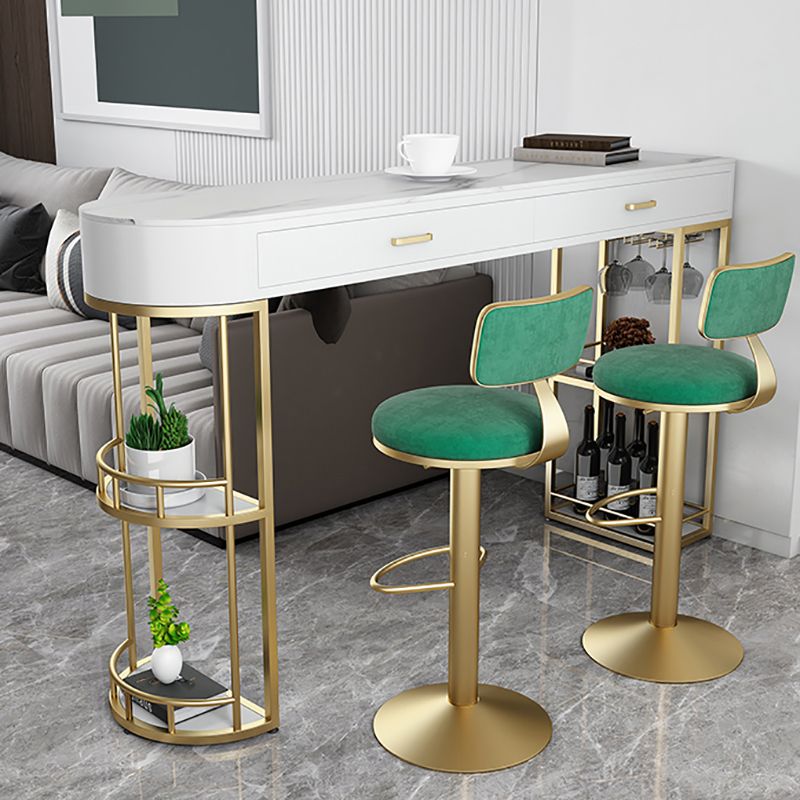 Stone Indoor Glam Bar Dining Table Iron Double Pedestal Bistro Table with Drawer Clearhalo 'Bar Furniture' 'Bar Tables' 'bar_tables' 'furn' 'furn_bar_tables' 'Furniture' 'furniture_bar_tables' 'Kitchen & Dining Furniture' 'kitchen&dining_furn' 'kitchen' 1200x1200_ef94a097-1971-436f-b6a0-69f67b4a1ccd
