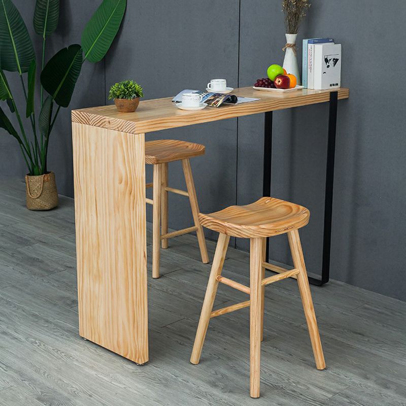 Table de bar rectangulaire avec plateau en bois de pin, table de bistro moderne avec double piédestal