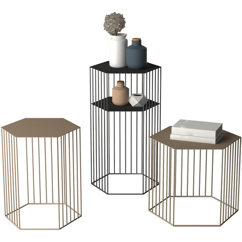 Hexagon Top Side Table Mid-Century Modern Ironcraft Frame End Table Clearhalo 'Coffee & Accent Tables' 'End & Side Tables' 'end_side_tables' 'furn' 'furn_end_side_tables' 'Furniture' 'Living Room Furniture' 1200x1200_ef9512cd-33cc-4282-a652-b35b8b6c05ee