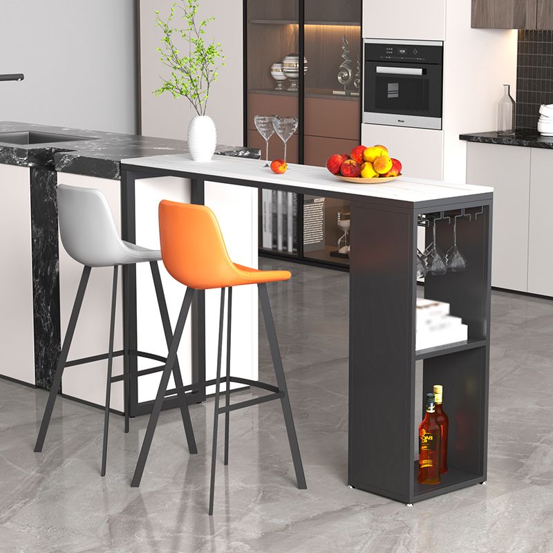 Industrial Stone Indoor Pub Bar Table Iron Double Pedestal Bar Dining Table with 2-Shelf Clearhalo 'Bar Furniture' 'Bar Tables' 'bar_tables' 'furn' 'furn_bar_tables' 'Furniture' 'furniture_bar_tables' 'Kitchen & Dining Furniture' 'kitchen&dining_furn' 'kitchen' 1200x1200_ef97ec10-a02c-4ebf-9ef9-c983dff934f8