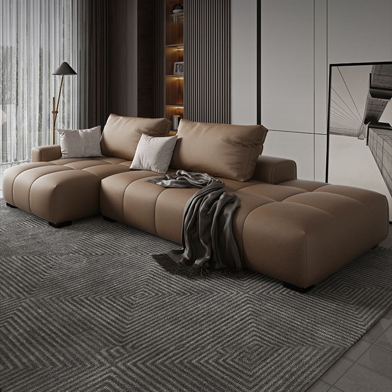 Dark Brown Cushion Back Contemporary Storage Faux Leather Sofa Clearhalo 'furn' 'furn_sectionals' 'Furniture' 'furniture_sectionals' 'Living Room Furniture' 'Sectionals' 1200x1200_ef9848e6-ff45-4376-8695-7e9ebaa2fc9c