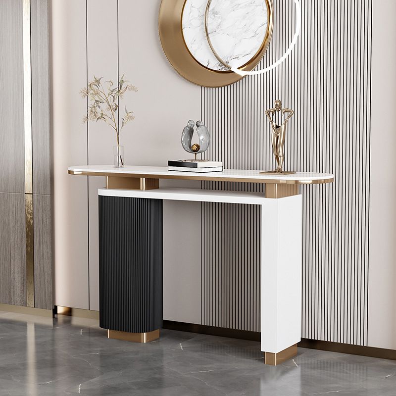 Glam Stone Oval Console Table 33.46" Tall Rectangle Accent Table