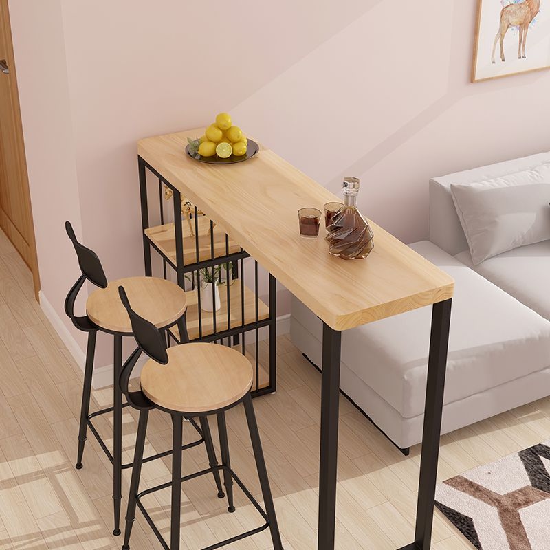 Kitchen Natural Wood Bistro Table Modern Rectangle Cocktail Bar Table with Storage