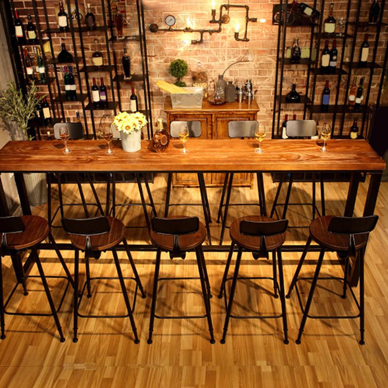 Mesa de bar de madera de 41,3" H, mesa rectangular con base metálica para patio