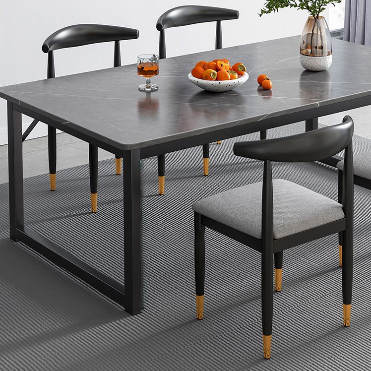 Modern Style Kitchen Rectangle Shape Dining Set Sintered Stone Standard Dining Set in Black Clearhalo 'Dining Room Sets' 'Dining Tables & Seating' 'dining_room_set' 'furn' 'furn_dining_room_set' 'Furniture' 'furniture_dining_room_set' 'Kitchen & Dining Furniture' 'kitchen&dining_furn' 'kitchen' 1200x1200_ef9dd180-7806-4199-ae7b-6e66c46e1c76
