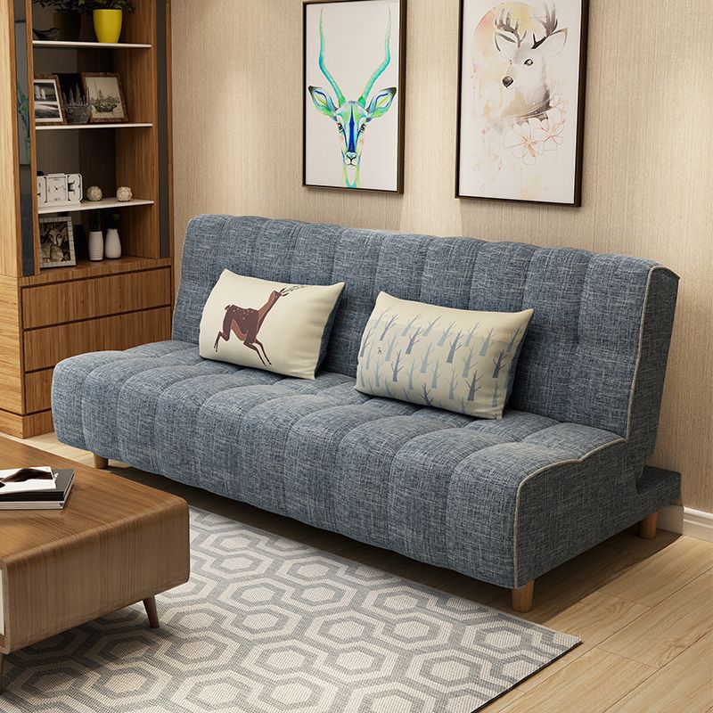 コットンブレンドとフェイクレザーコンテンポラリーアームレスカウチベッド