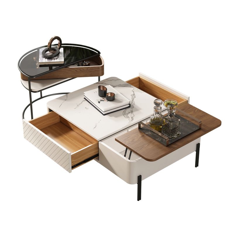 Modern Style Paint Craft Green and White Rectangular Round Coffee Table