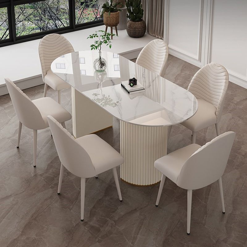 Modern Oval Dining Table Stone and Metal Double Pedestal Dining Table in White Clearhalo 'Dining Tables & Seating' 'Dining Tables' 'dining_table' 'furn' 'furn_dining_table' 'Furniture' 'furniture_dining_table' 'Kitchen & Dining Furniture' 1200x1200_efa66ab8-b736-4f9d-8009-516234d7a2da