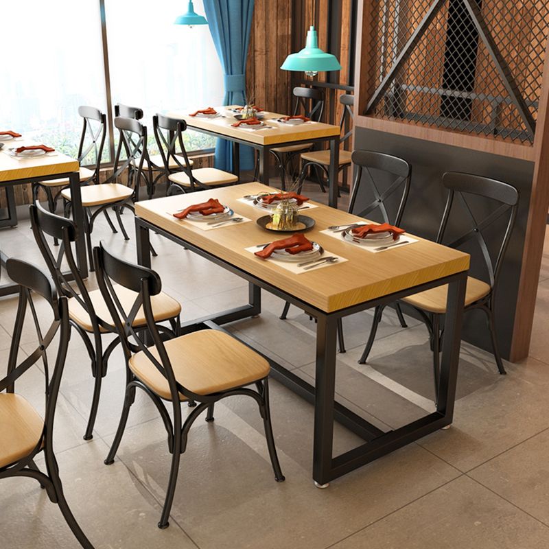 Industrial Style Solid Wood Dining Table Brown Rectangle Table with Black Frame for Dinning Room Clearhalo ' dining_table' 'Dining Tables & Seating' 'Dining Tables' 'furn' 'furn_dining_table' 'Furniture' 'furniture_dining_table' 'Kitchen & Dining Furniture' 'kitchen&dining_furn' 'kitchen' 'kitchen_dining_table' 1200x1200_efaae23a-e64d-4564-b143-1d8ff0591102