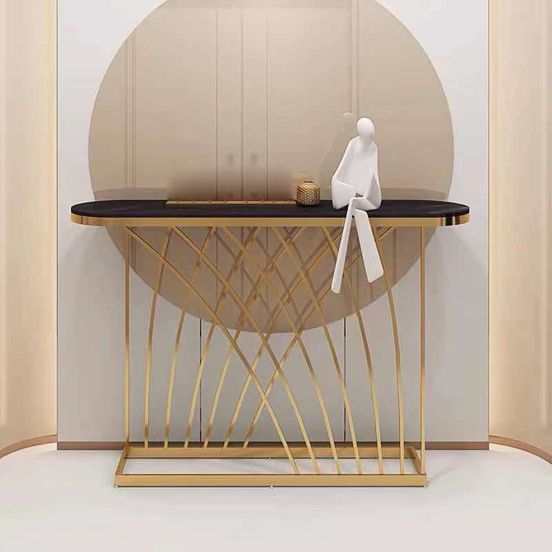 Tabella della console ovale in bianco/nero, tavolo da accento per console a astratto