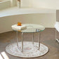 Round Glass Top Coffee Table Stainless Steel Sled Base Cocktail Table Clearhalo 'Coffee & Accent Tables' 'Coffee Tables' 'coffee_tables' 'furn' 'furn_coffee_tables' 'Furniture' 'Living Room Furniture' 1200x1200_efabb9c1-d5fa-4e4e-aef7-0fc06b54a1ac