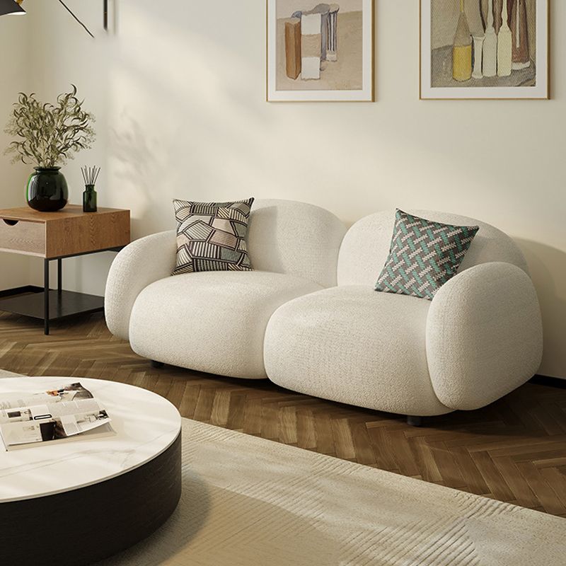 Contemporary 29.52" H White Wool Square Arm Sofa for Living Room