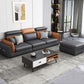Faux Leather Square Arm Sofa/Sectional with Pillowed Back Cushions, Stain Resistan Clearhalo 'furn' 'furn_sectionals' 'Furniture' 'furniture_sectionals' 'kitchen' 'kitchen_sectionals' 'Living Room Furniture' 'Sectionals' 1200x1200_efb1378f-aaa4-4407-8e16-6d5e337c7368