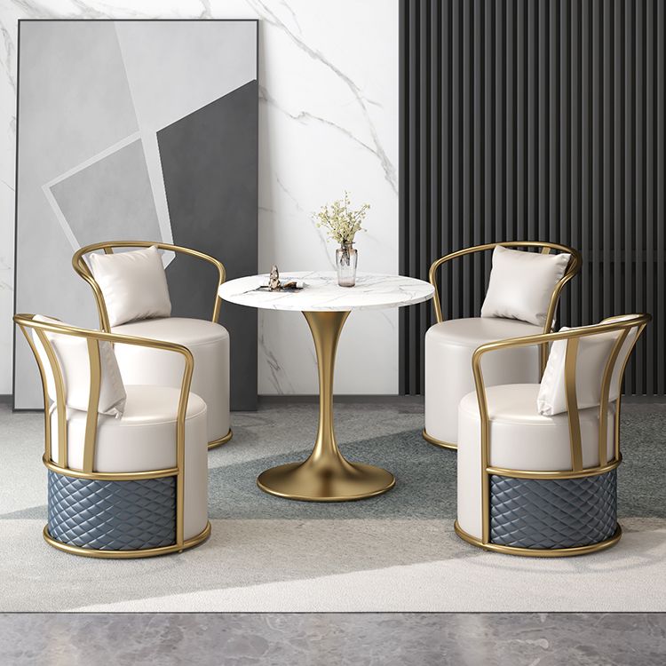 Round Sintered Stone Dining Table Traditional Luxury Tulip Table with Gold Frame Clearhalo 'Dining Tables & Seating' 'Dining Tables' 'dining_table' 'furn' 'furn_dining_table' 'Furniture' 'Kitchen & Dining Furniture' 1200x1200_efb16950-053b-41ad-9942-69ea98ee81dc